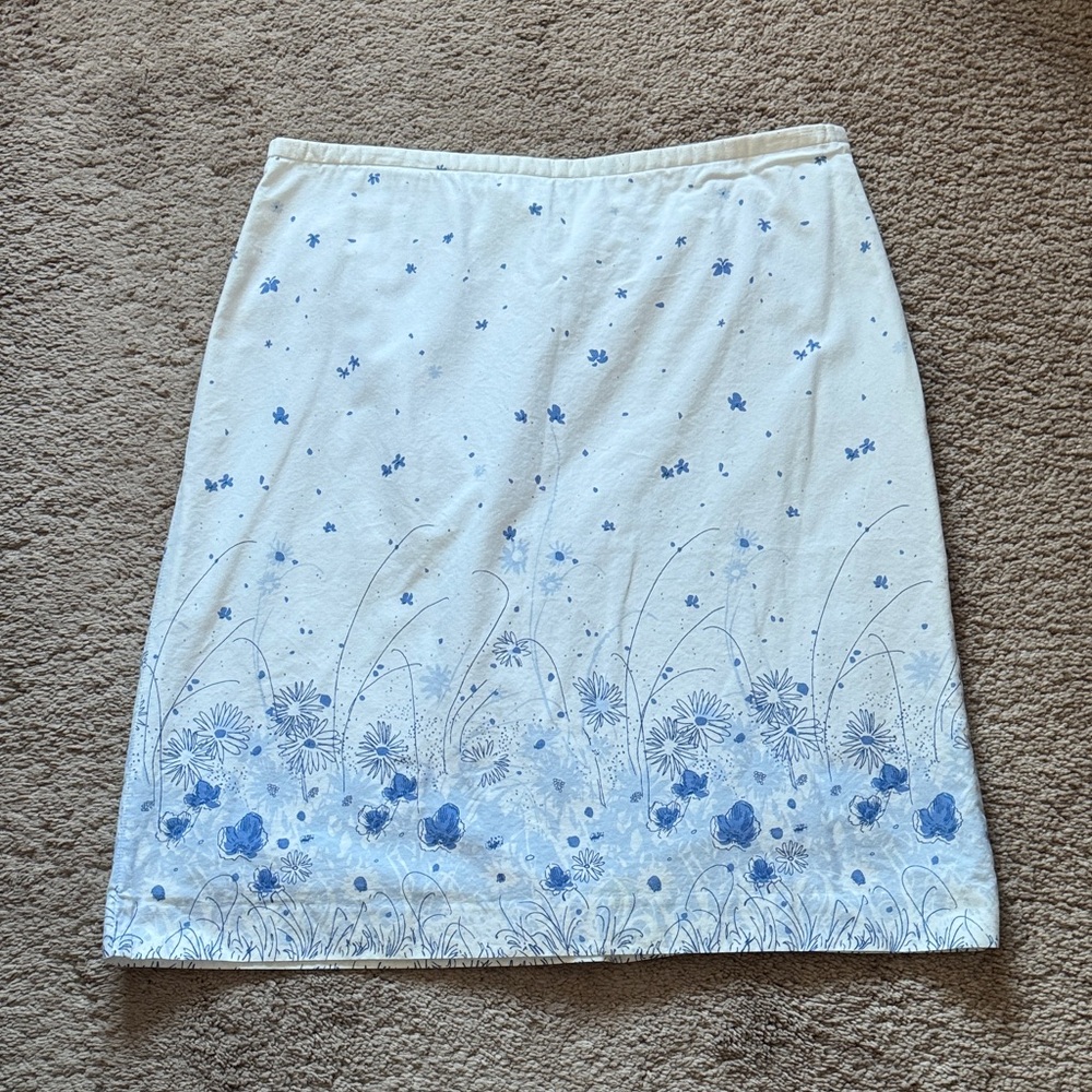 Women’s Floral A-Line Skirt with Blue Flowers on White Background